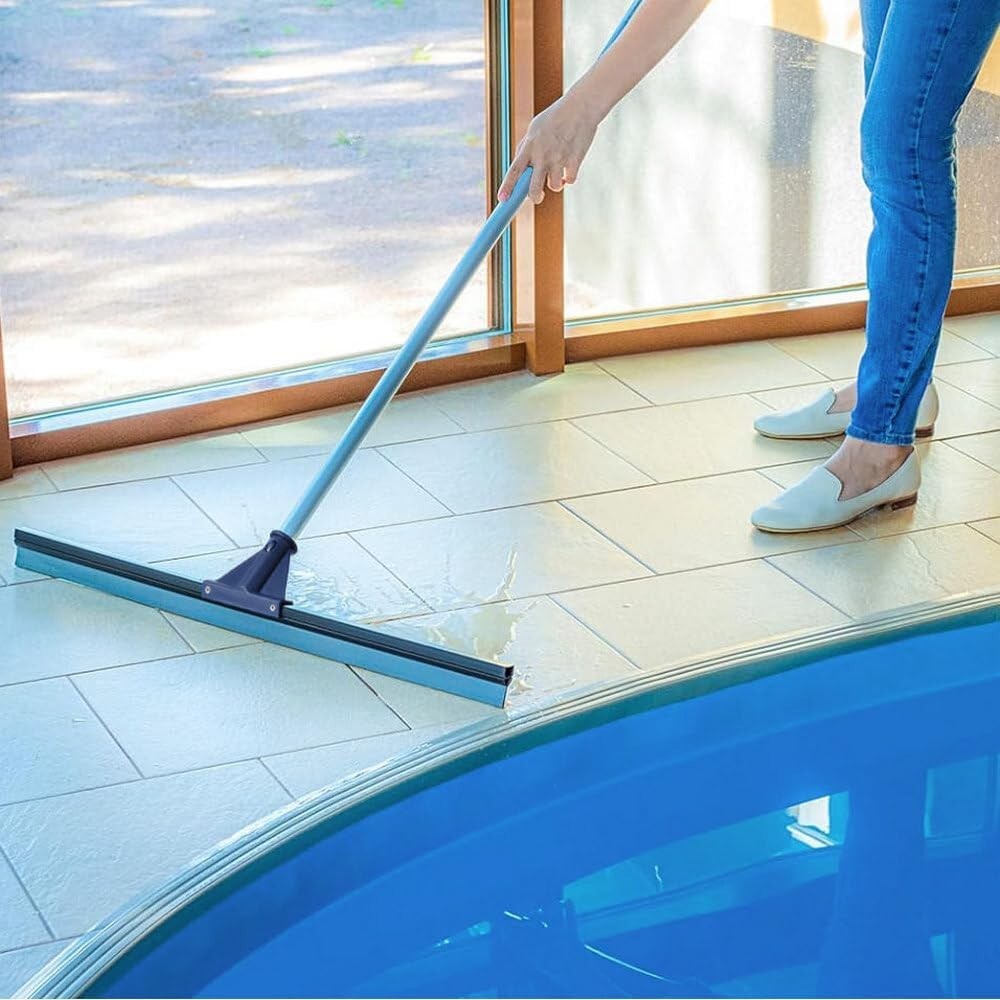 Floor Squeegee for Concrete and Tile Cleaning, 30” Broom w Telescoping Handle