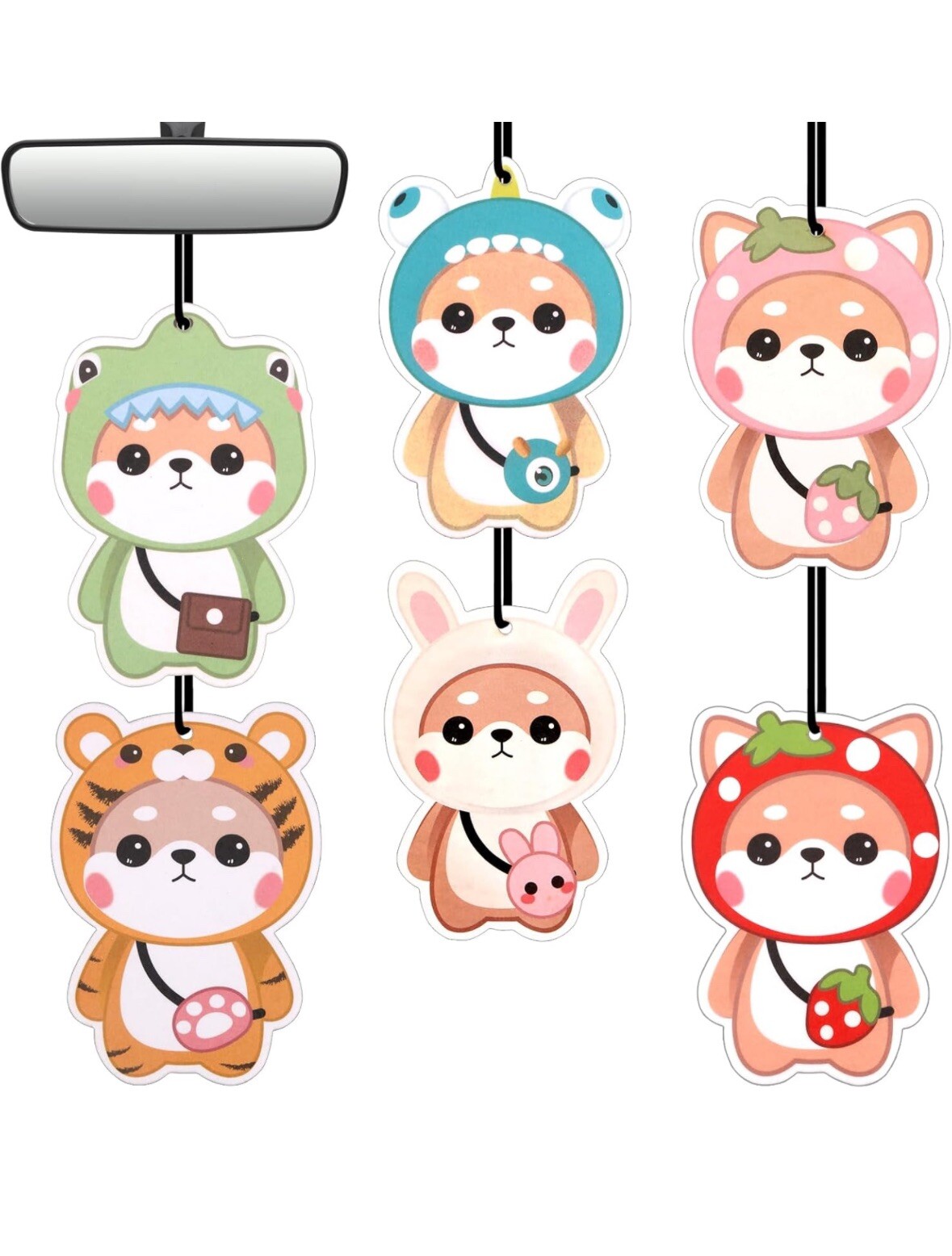 Car Air Fresheners, 6Pcs Shiba Inu Cute Red, Pink, Yellow, White, Green, Blue