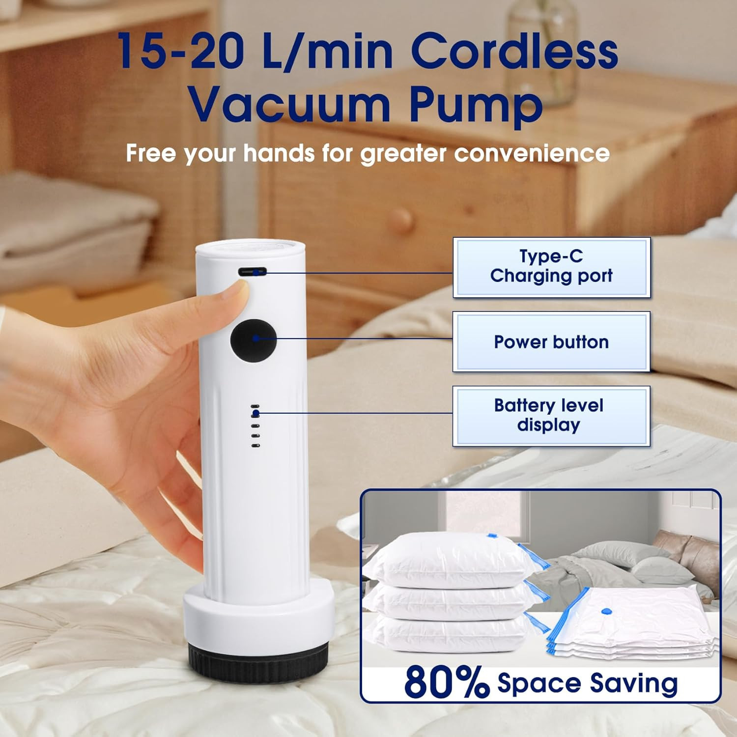 6.0Kpa Cordless Electric Vacuum Pump for Storage Bags Small Travel Air Pump |…
