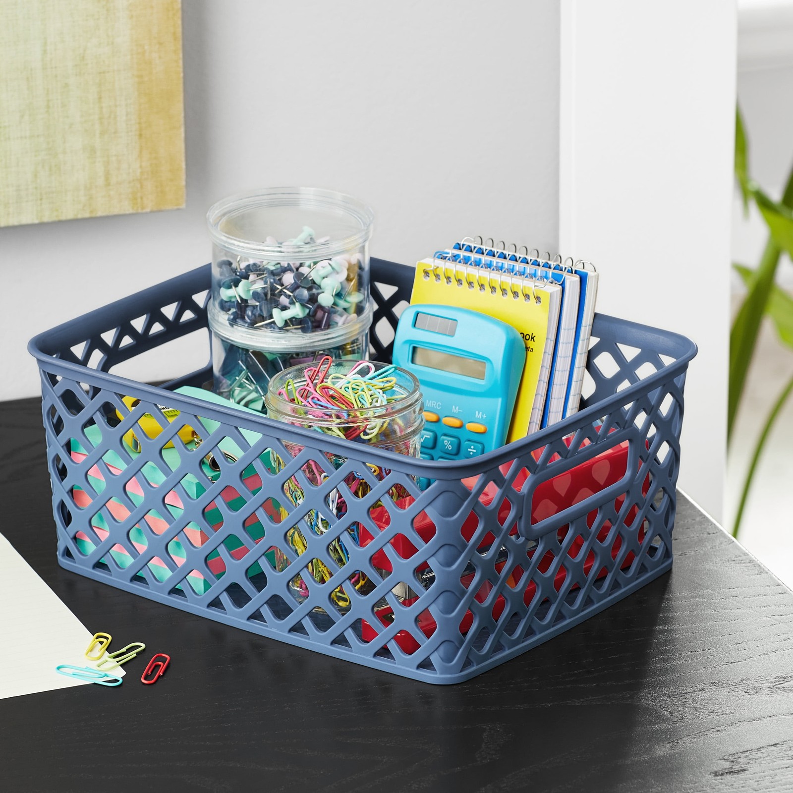 Large White Decorative Plastic Storage Basket 14.7 in x 12 in x 8.5 in