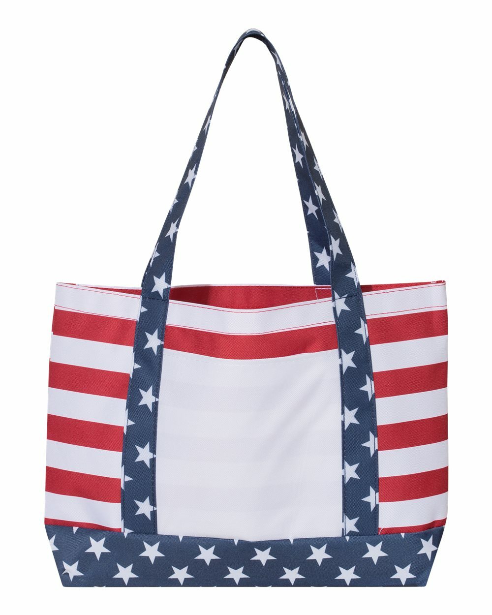 Americana Tote Bag Polyester Front Pocket Red/ White/ Blue Reusable Bags