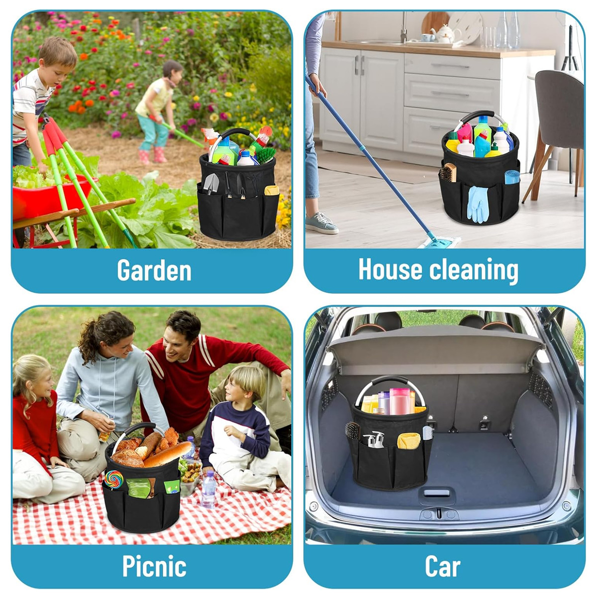 Cleaning Caddy Organizer Bag with Handle Waterproof Oxford Cloth Storage Gray