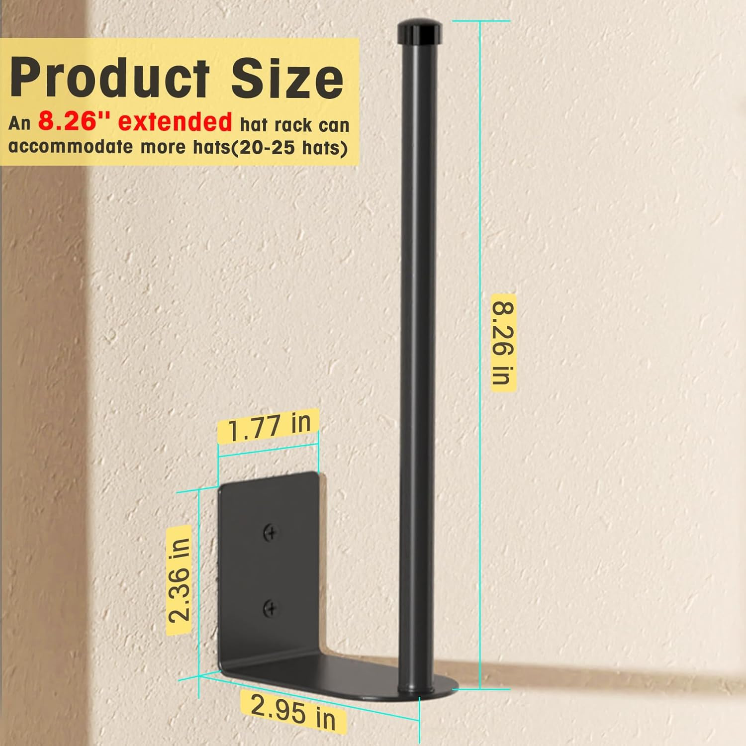 2 Pack de organizador de gorras de acero inoxidable Black de pared de 8.26 in