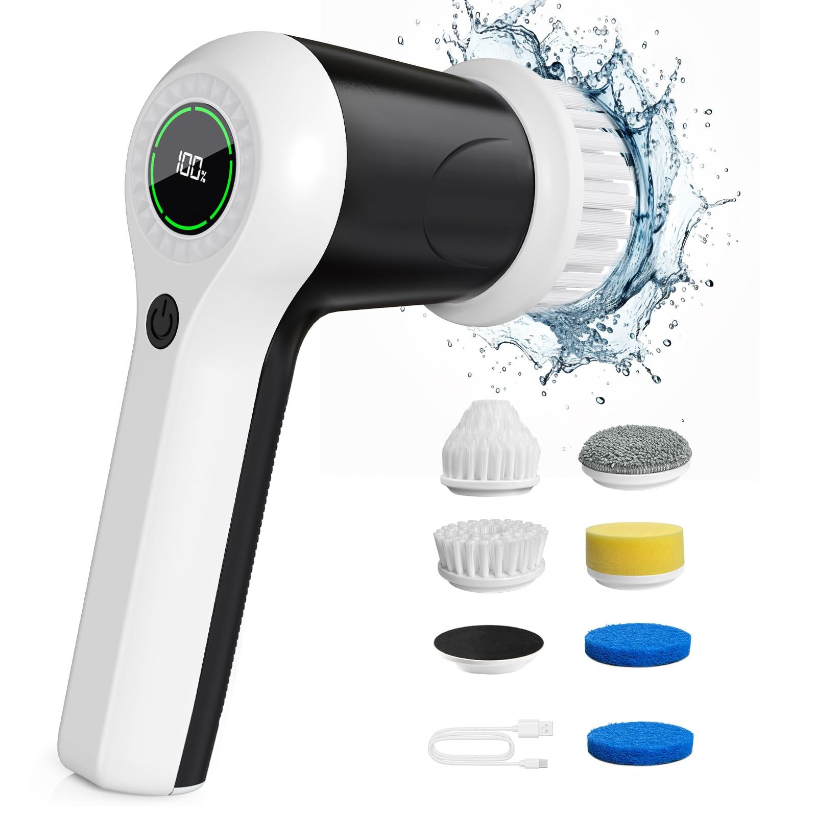 Cordless Electric Spin Scrubber 2 Speed 180 Min Battery Level Display