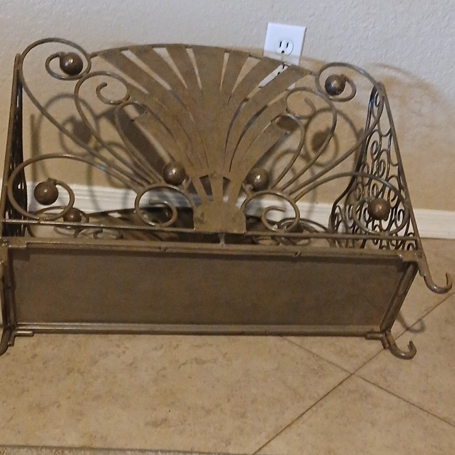 vintage firelog Rack Brown Scrollwork Art Nouveau