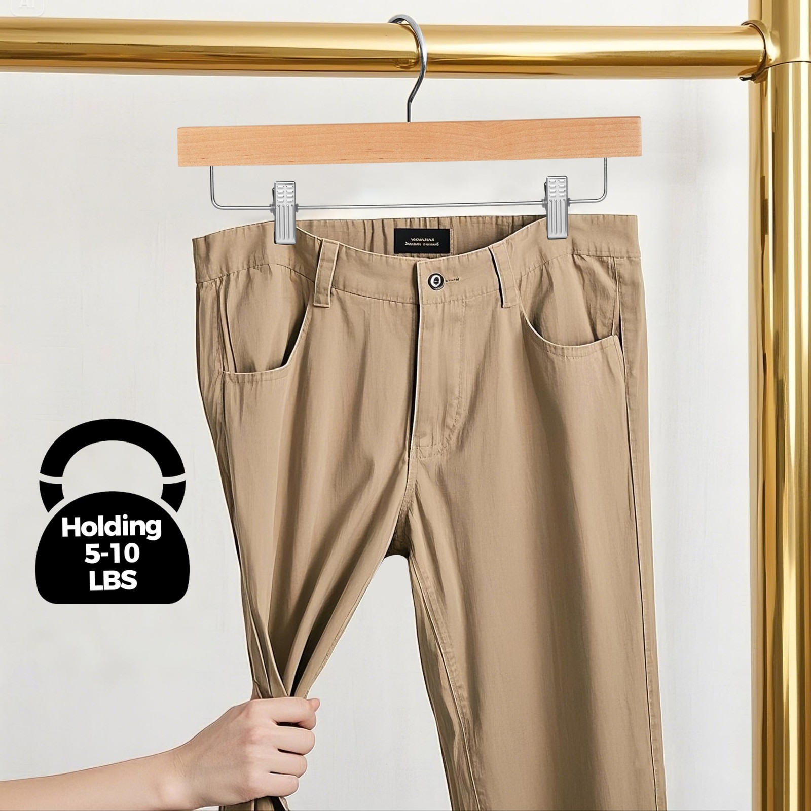 Quality Hangers Wooden Pants 14 inches (L) x 6.5 (H), Natural