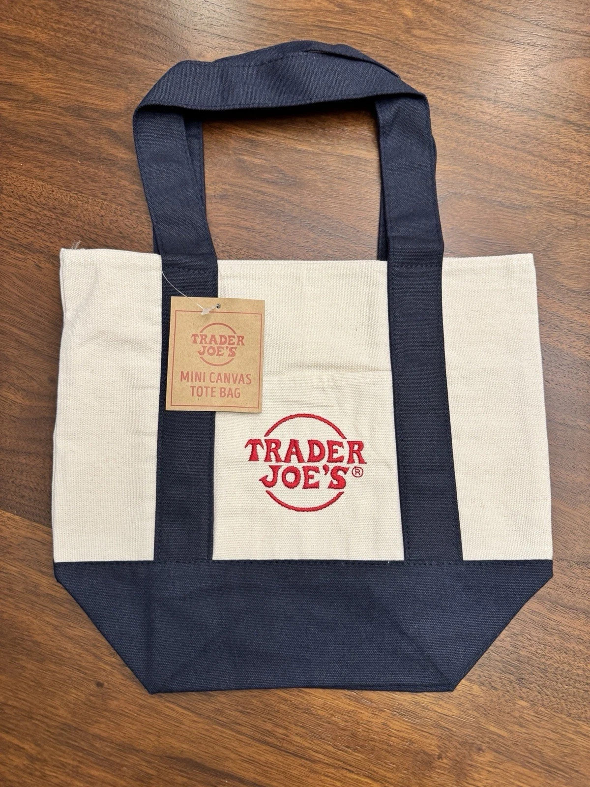 Trader Joe’s MINI Canvas Reusable Bag: Off White or Tan with Navy Blue