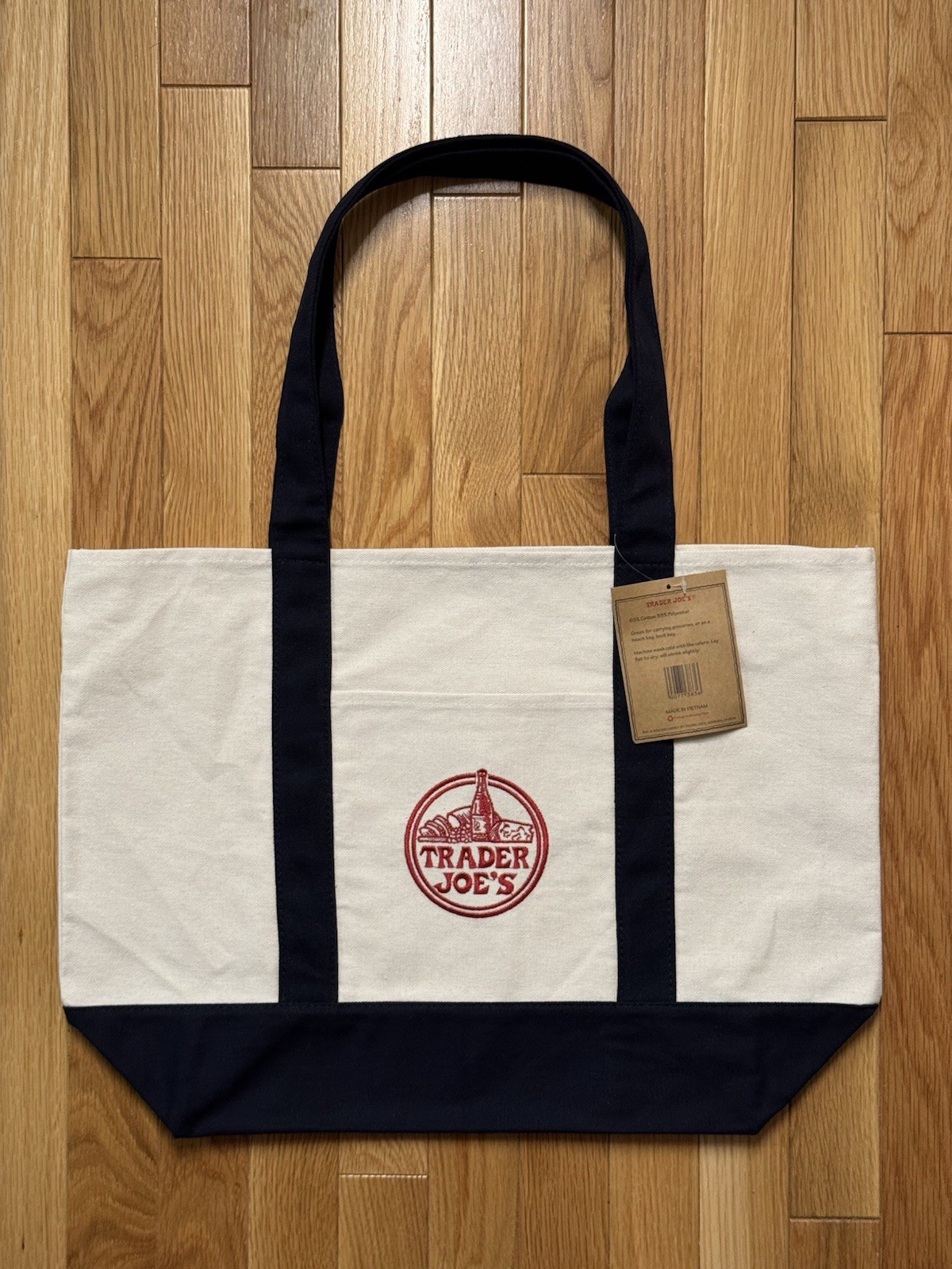 Trader Joe’s Large Classic Canvas Tote Bag Navy Blue Heavy Duty Limited Edition