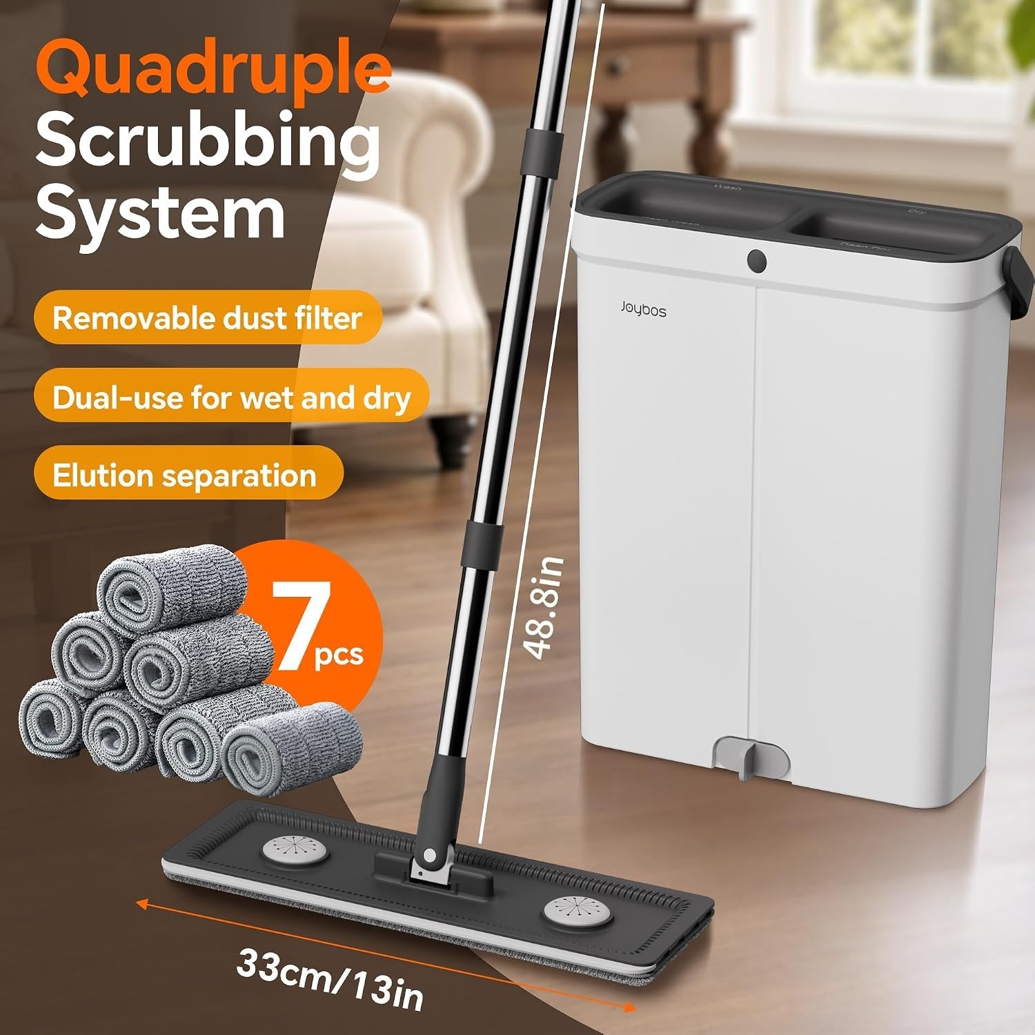 1 Set Flat Mop and Bucket System, Giving Microfiber Washable and Reusable Pad…