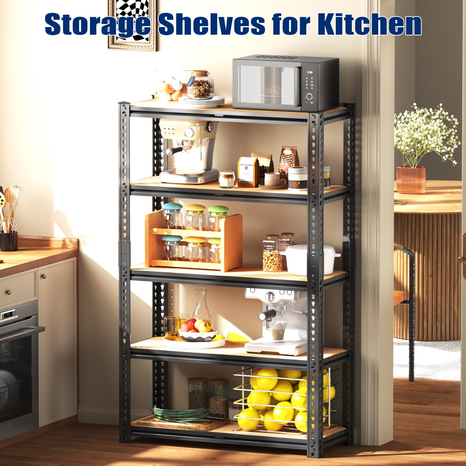 60″H Metal Garage Shelving 2000LBS 5 Tier Adjustable Garage Storage Shelves