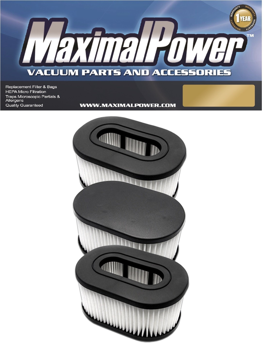 MaximalPower Filter for Hoover Foldaway Widepath Vacuum 40130050 43615090 (3PK)