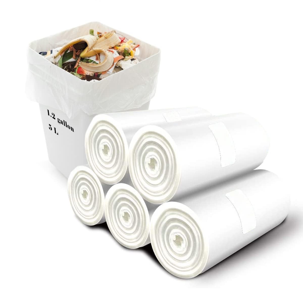 Small Compostable Trash Bags 1.2 Gallon 120 Count