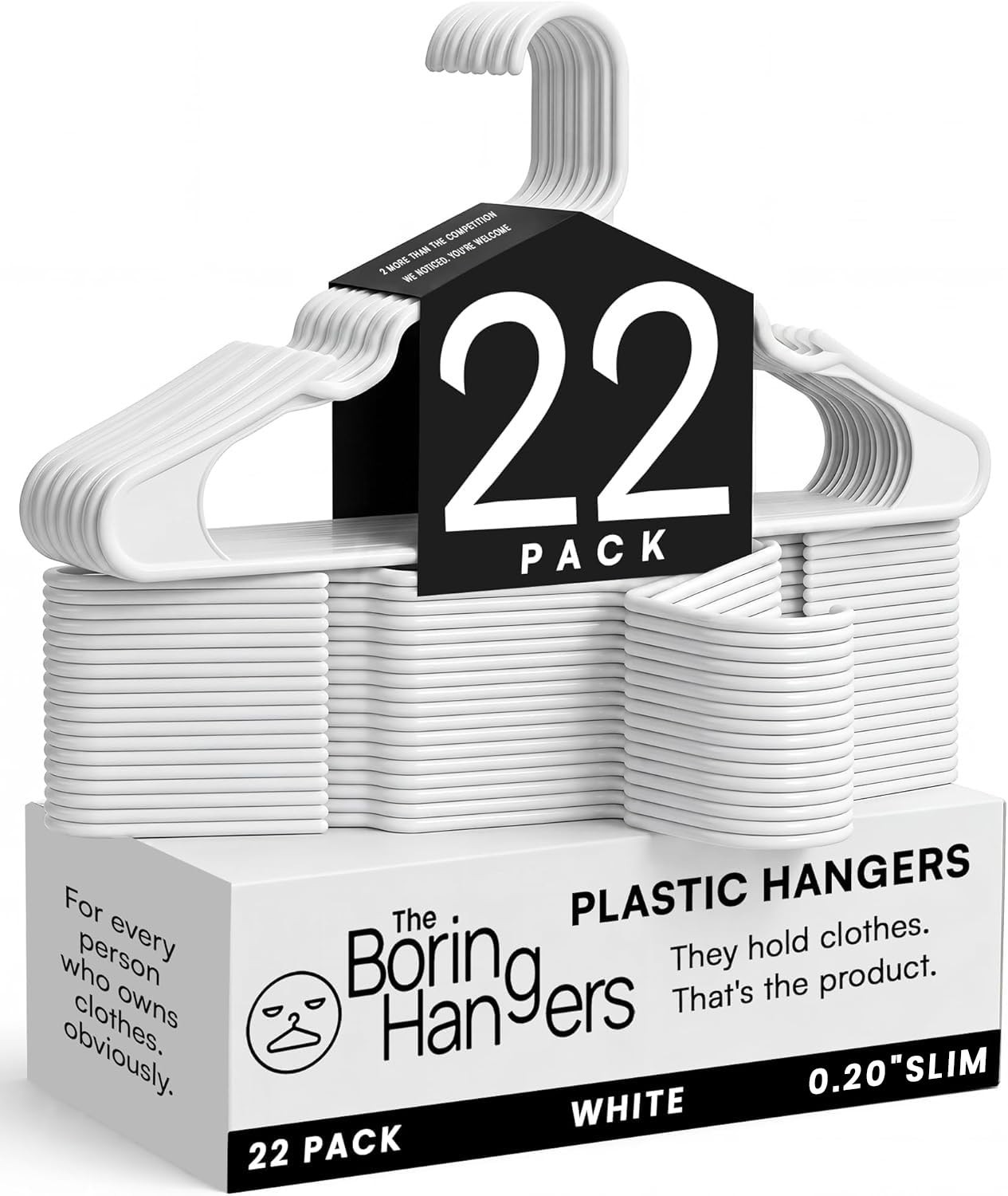 The Boring Hangers 22 Pack White plastic hangers