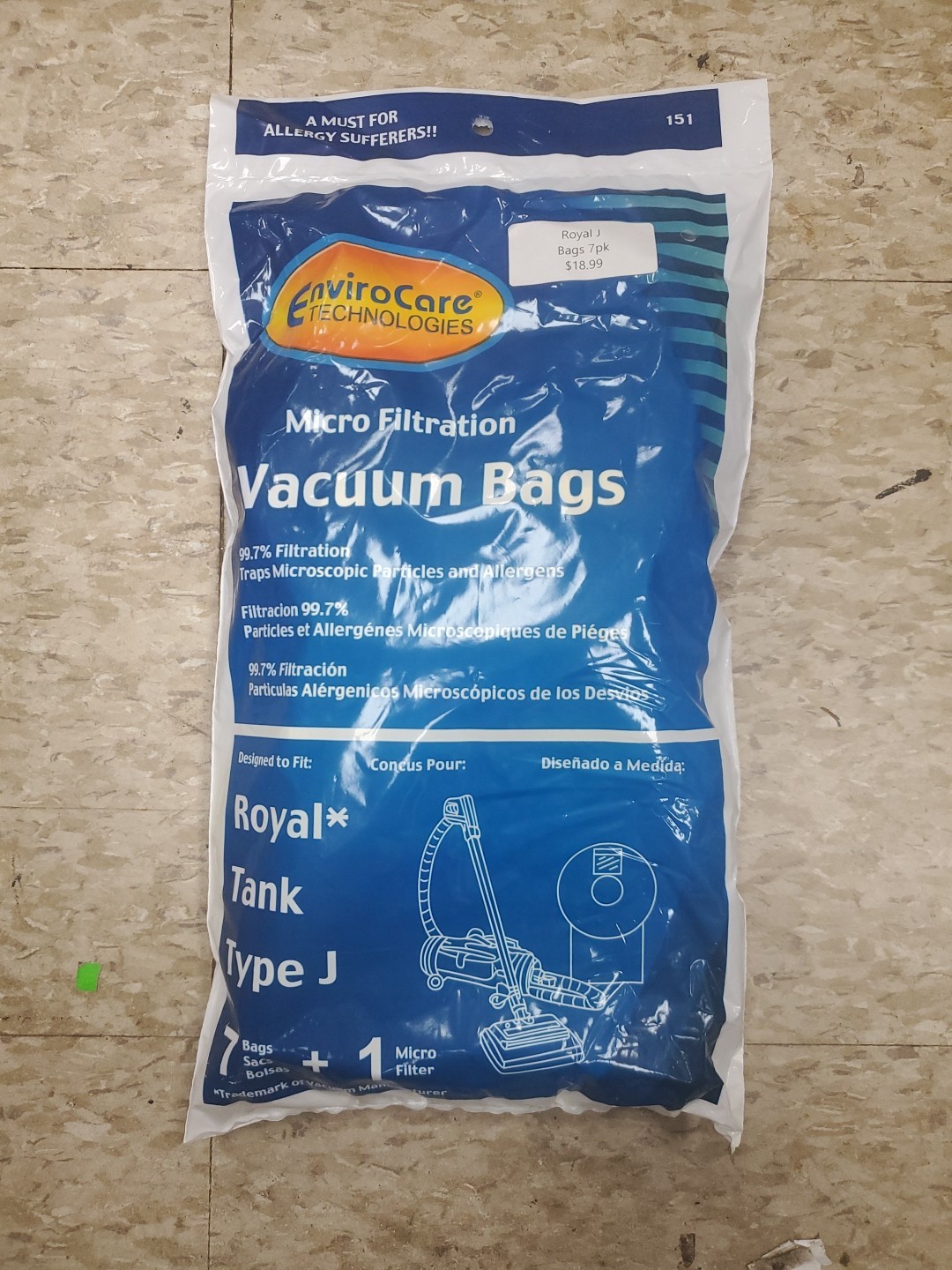 Royal Tank Type J Vacuum Bags Microfiltration with Closure – 7 PK + 1 Filter NOS