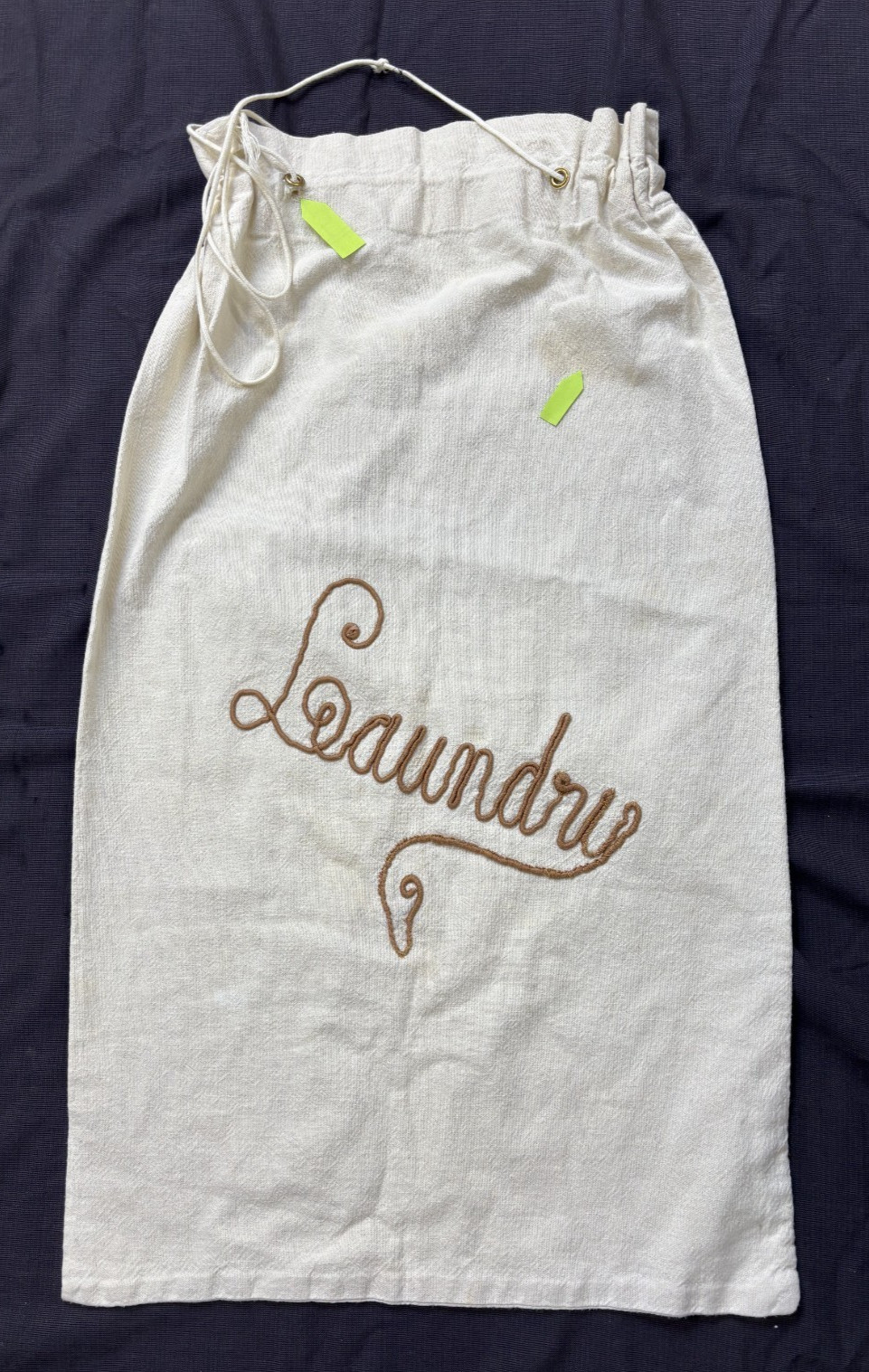 Lot 4 Vtg Antique Cotton Laundry Bags Draw String Clothes Sack Hand Embroidery