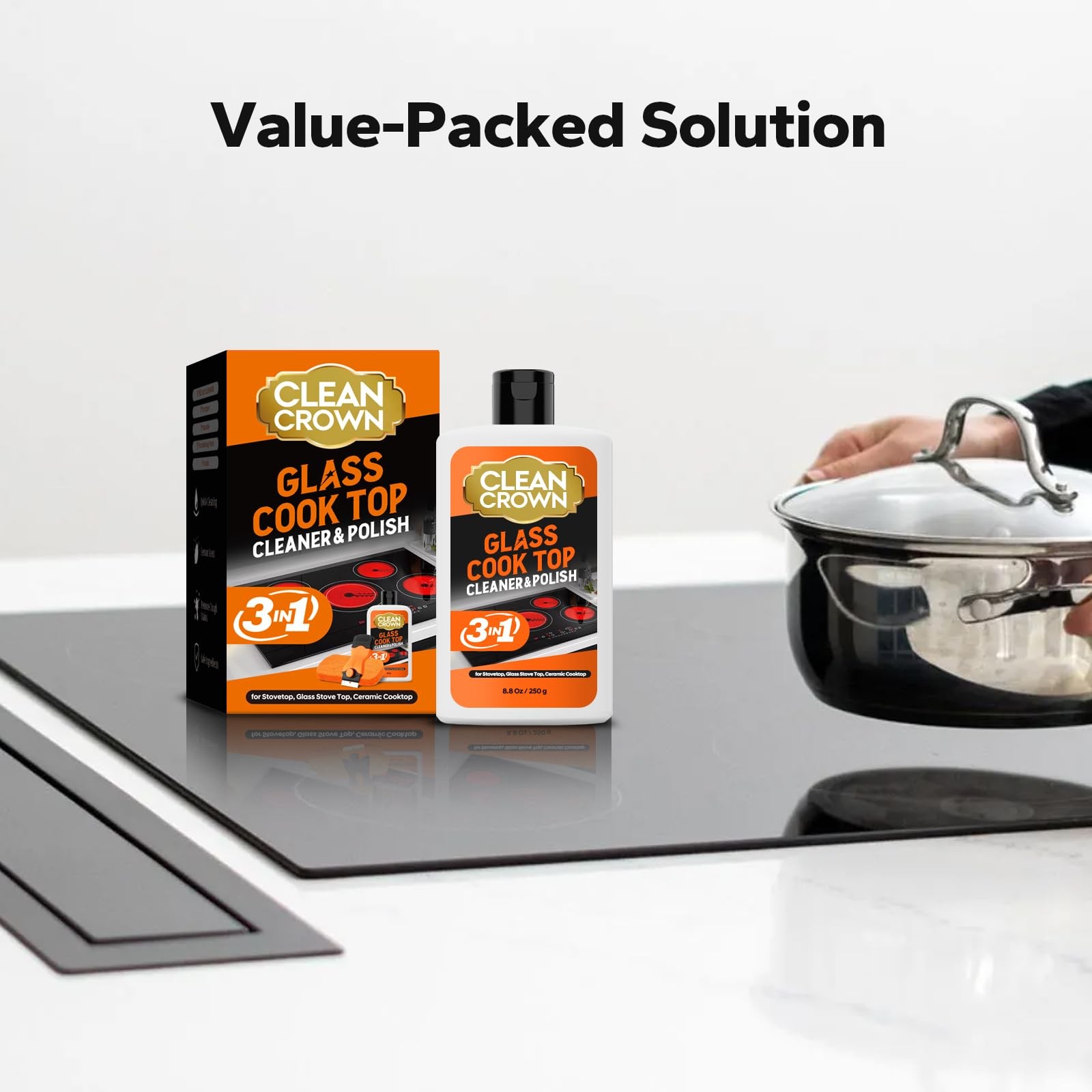 CleanCrown 3-in-1 Cooktop Cleaner Kit (8.8 Oz Cooktop Cleaner + Scrubbing Pad…