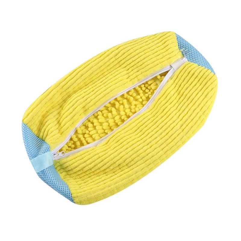 Reusable Shoe Washing Machine Laundry Bag Mesh Cleaner Zipper Wash Bag Yellow