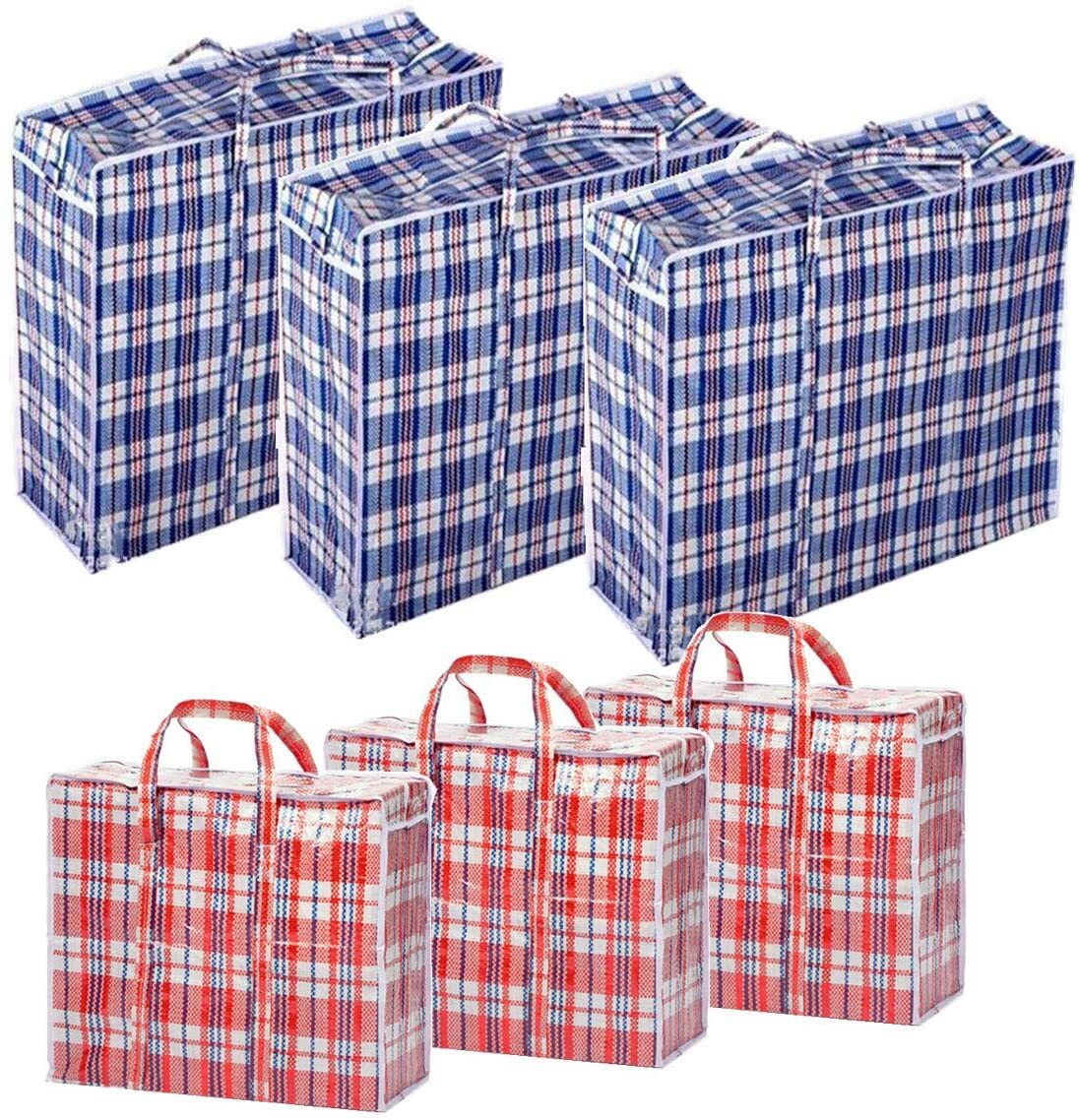 6 Pc Reusable Large Jumbo plastic Shopping Laundry Moving Storage Bag Zipper