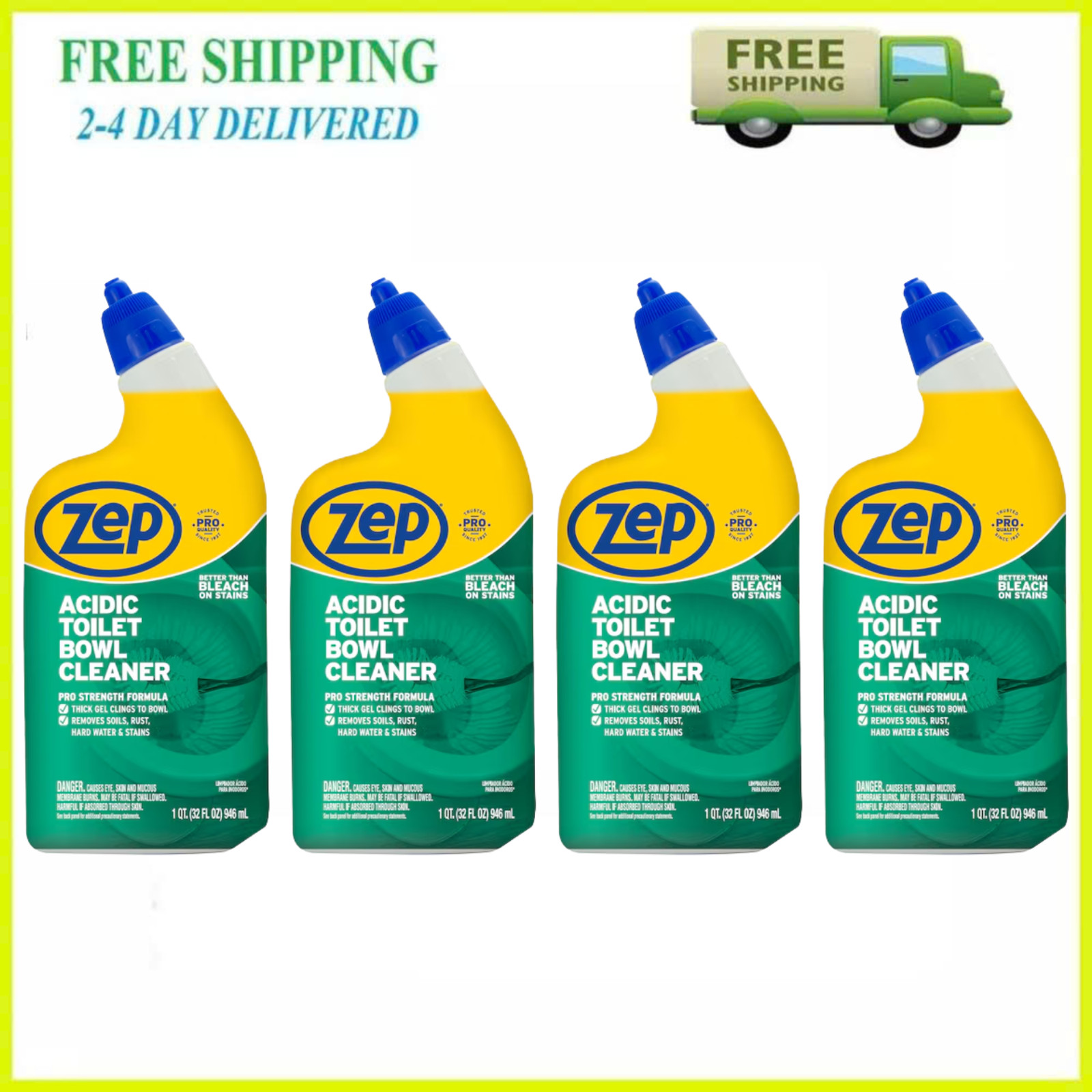 (4 Pack) Zep Acidic Toilet Bowl Stain Eraser Wintergreen Scent 32 fl oz Cleaner