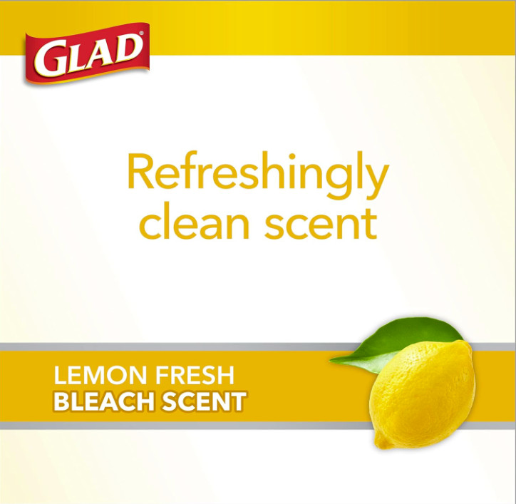 Glad Medium Drawstring Trash Bags with Clorox, 8 Gallon, Lemon Fresh Bleach 80CT