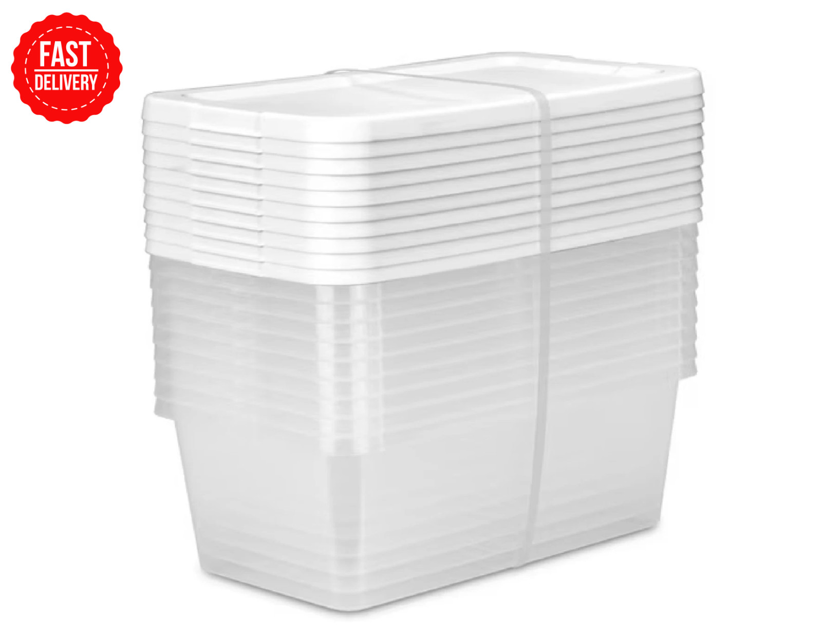 Sterilite 6 Qt Clear Storage Bin, Snap-on White Lid, 10-Pack, Stackable Plastic