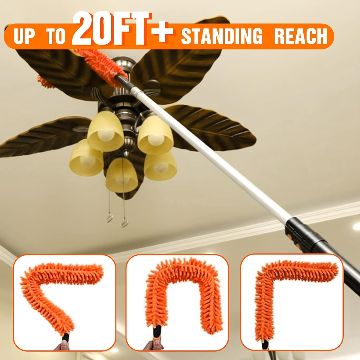 LAANPOLE 26FT Reach Ceiling Fan Cleaner Duster, Fan Blade Cleaner Kit with 5-20F