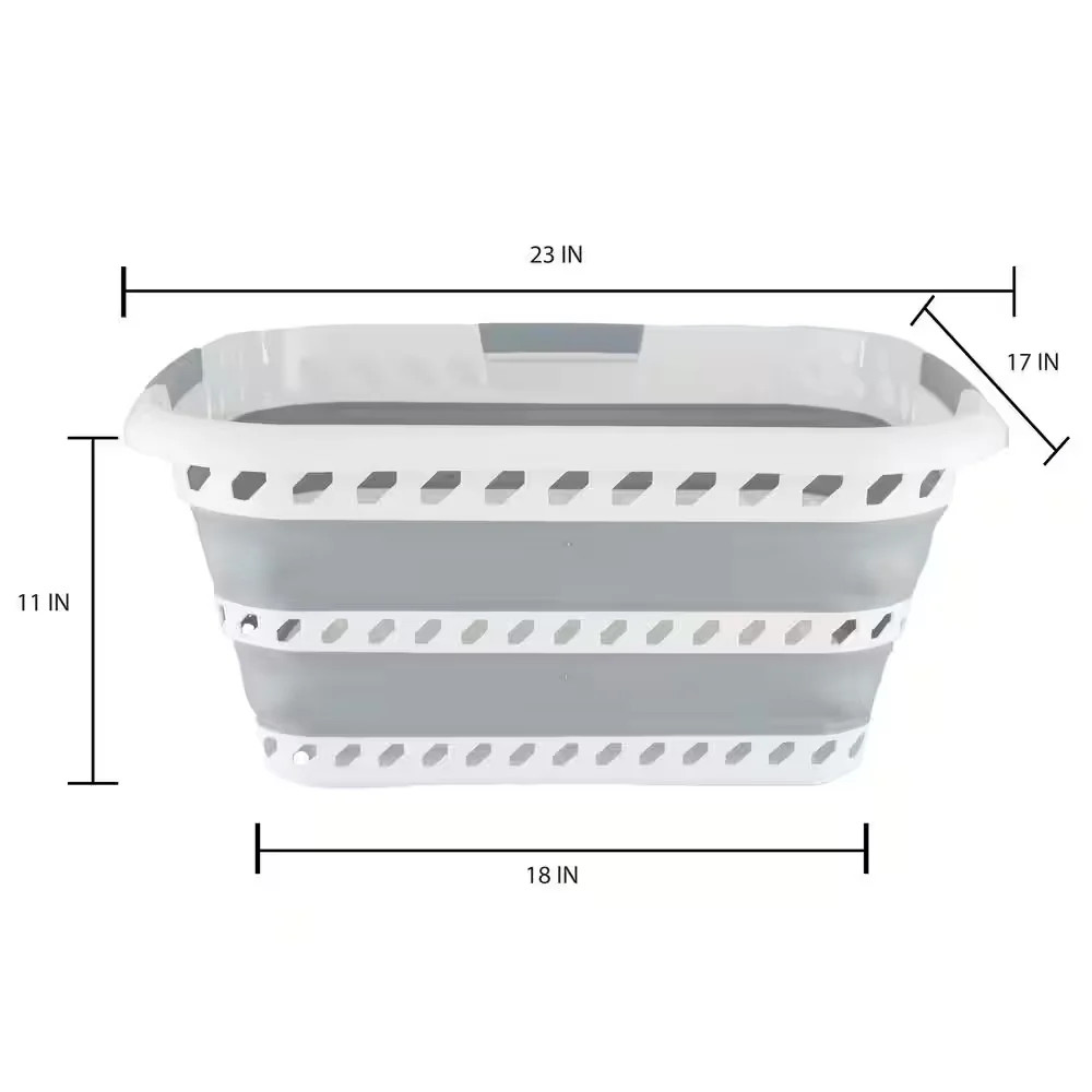 Laundry 360 Collapsible Laundry Basket White Grey Foldable Storage 27217