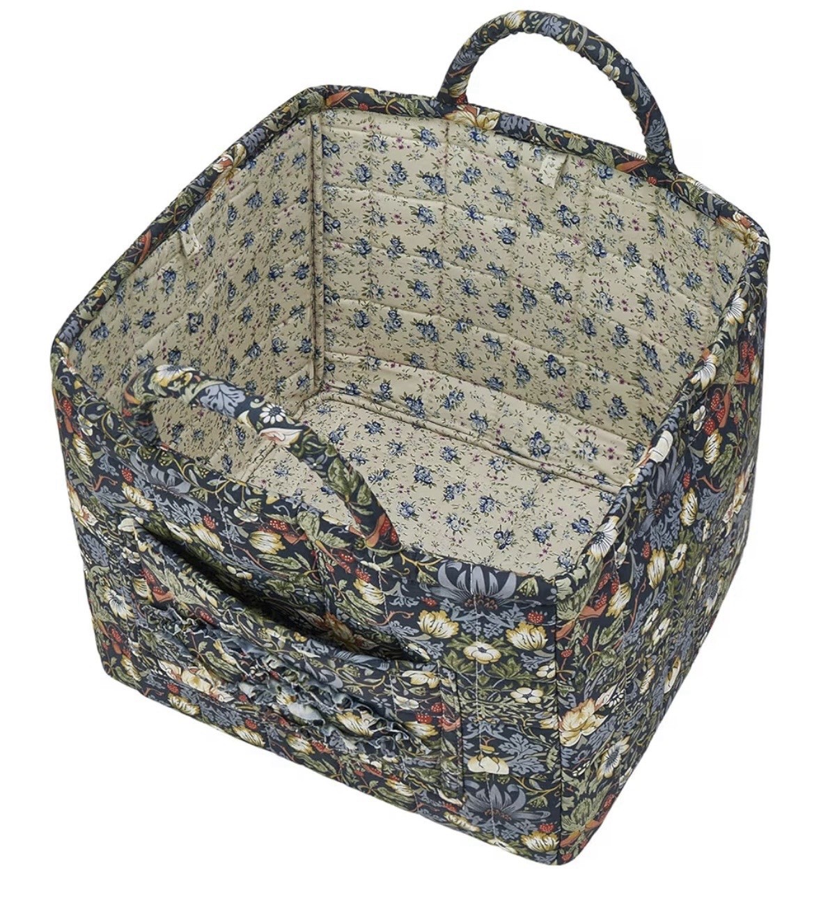 Quilted Fabric Knitting Bag Yarn Storage Crochet Basket-Navy Blue Floral