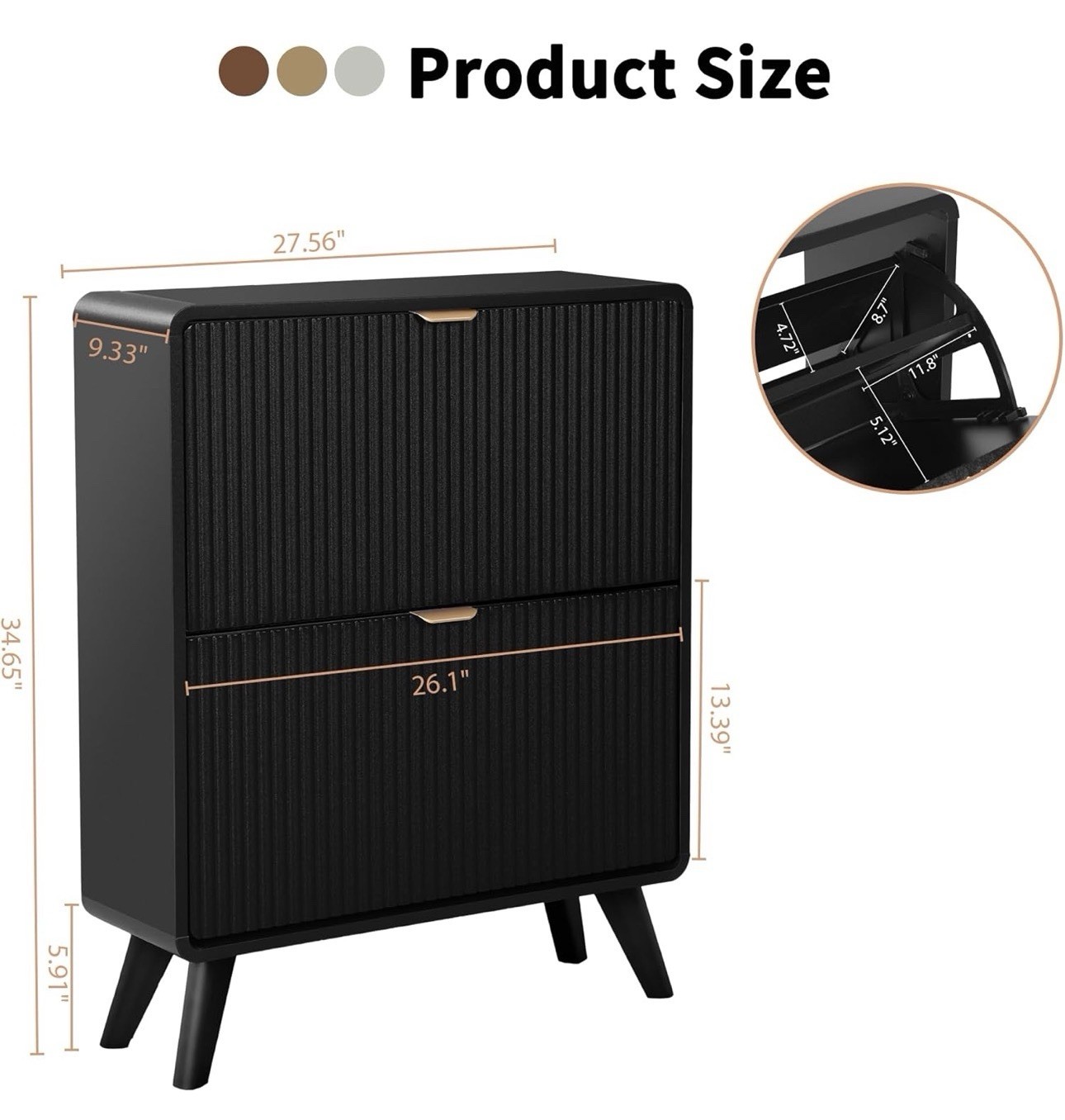 Contemporary Black Shoe Organizer Cabinet, Flip Cover, 6-10 Pairs, 27.56″ x 9.3…