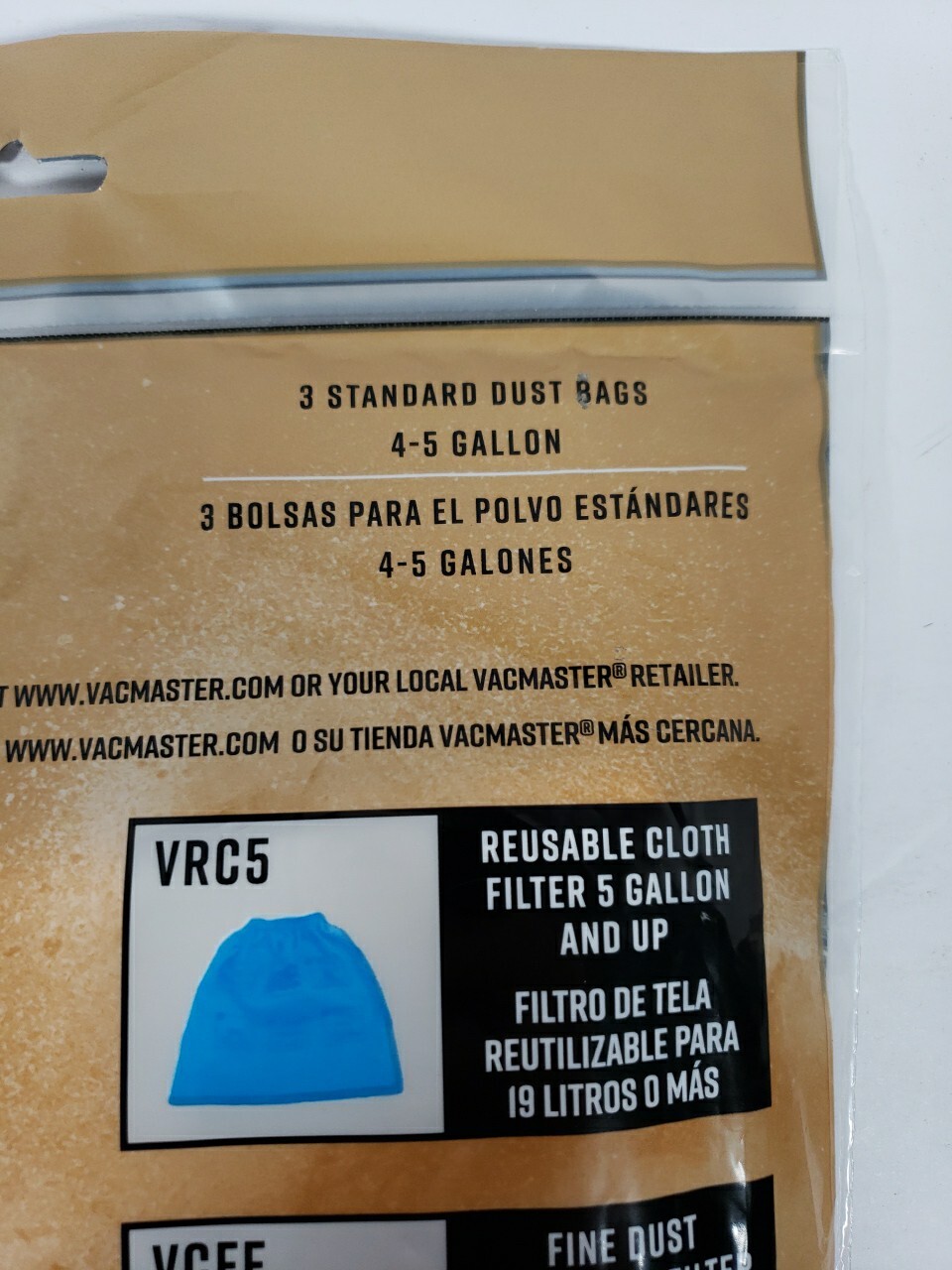 Set of 3 Vacuum Dust Bags 3 Pack Vacmaster 4-5 Gallons Dry Vacmaster & Shop Vac