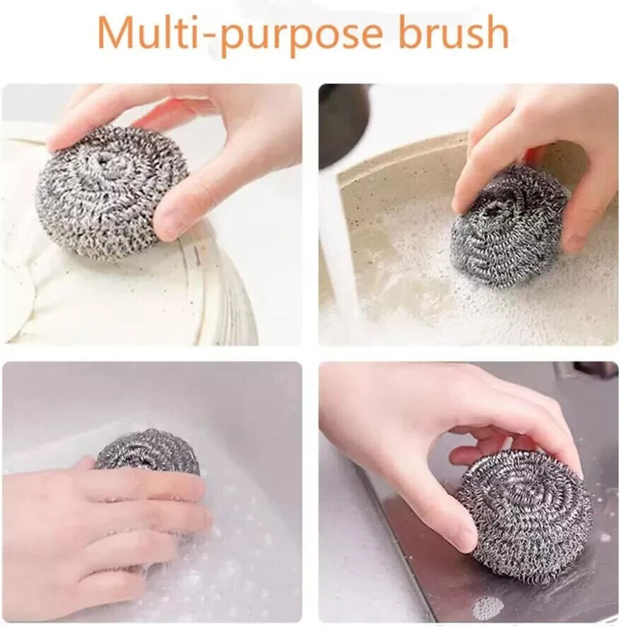 4 PCS Stainless Steel Sponges Scrubbing Scourer Pad For Kitchen 2.5″Dia x 1.5L