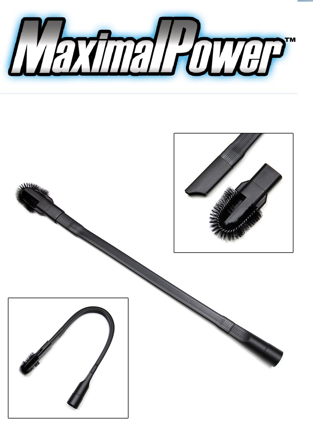MaximalPower Flexible Crevice Vacuum Tool Attachment w/ Removable Brush Head