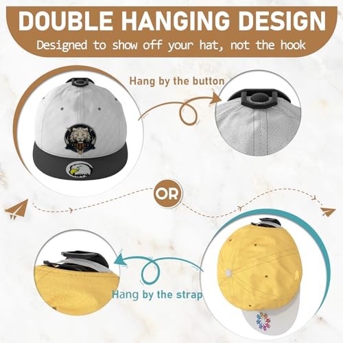 22 Pack Adhesive Hat Hooks for Wall—Super Strong Rack—Black