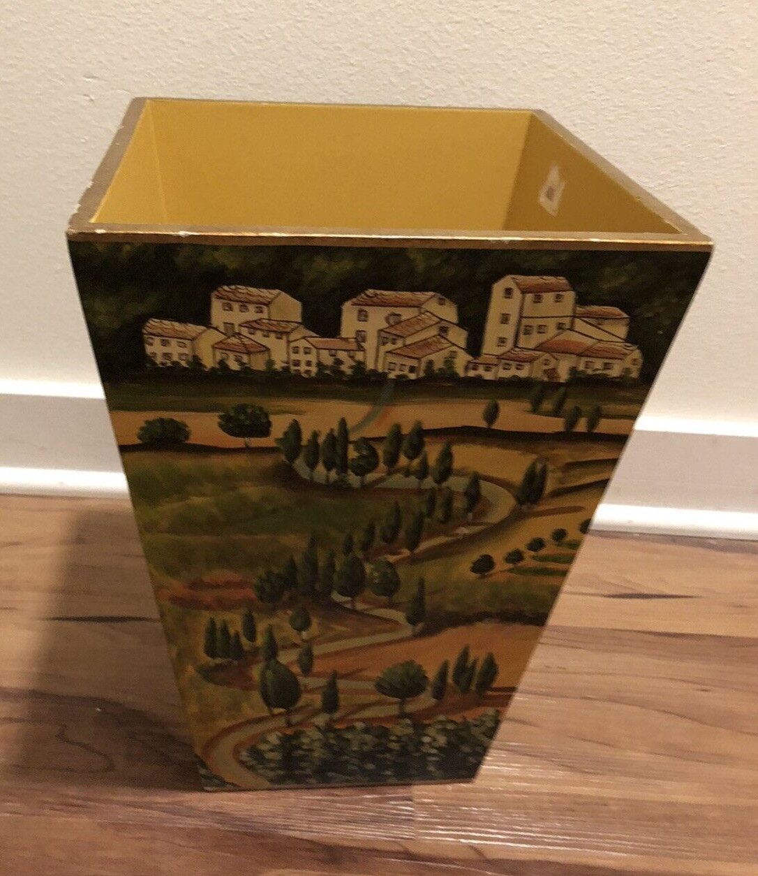 Decorative Italy France Country Solid Wood Designer Waste Basket Trash Can 13″ T