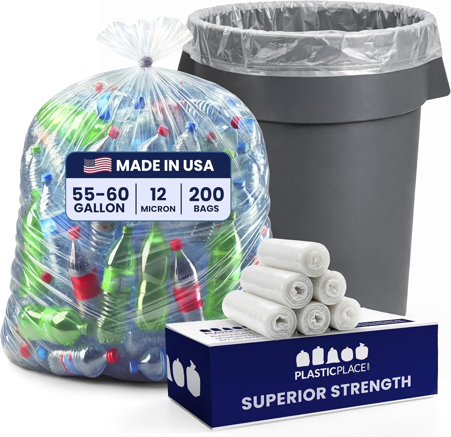 Plasticplace 55-60gal Trash Bags 200ct – 36×60″ Clear High Density 12 Microns