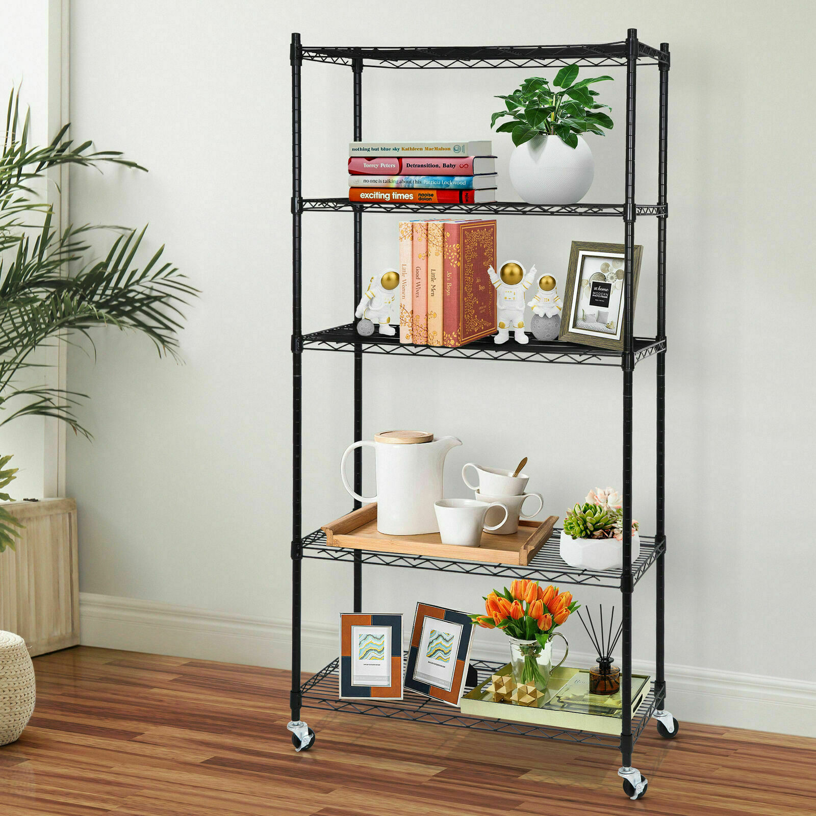2PCS 5 Tiers Shelves Wire Unit Rack Shelving Storage Rolling with 4 Casters