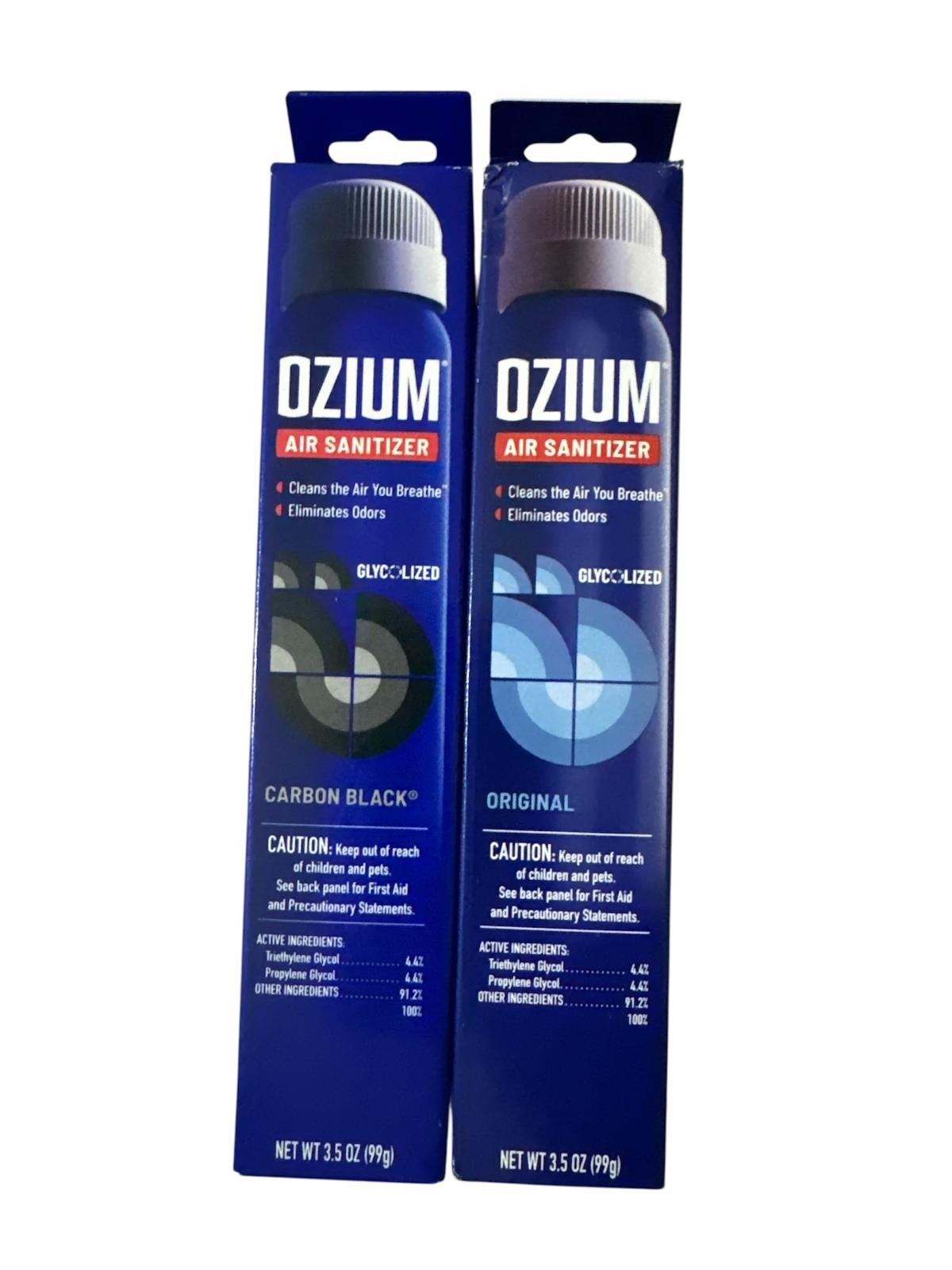 Ozium Air Sanitizer 3.5oz Carbon Black & Original (2 Pack) Odor Eliminator 2pcs