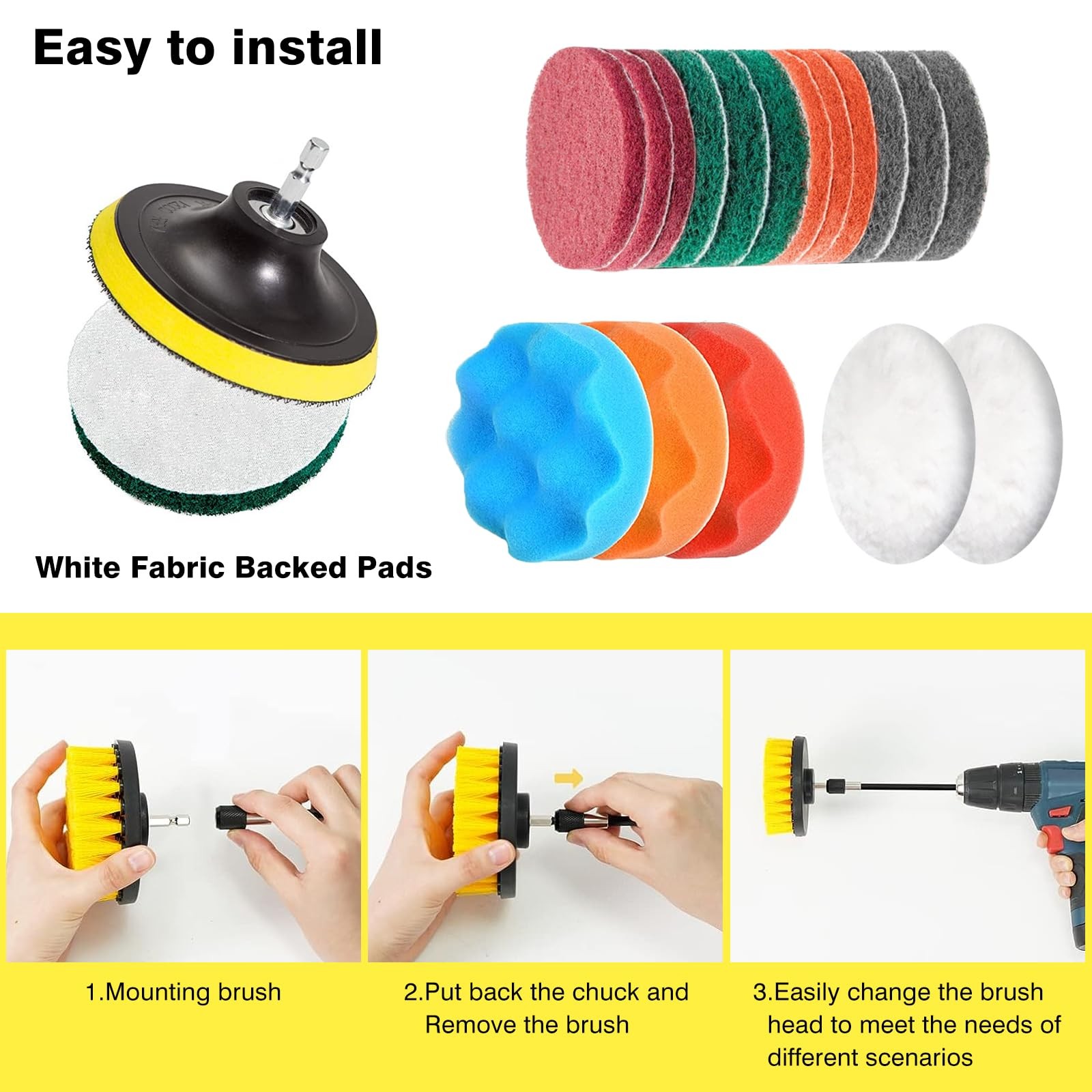 30PCS Drill Brush Attachment Set Power Scrubber Kit for Bathroom Car Floor