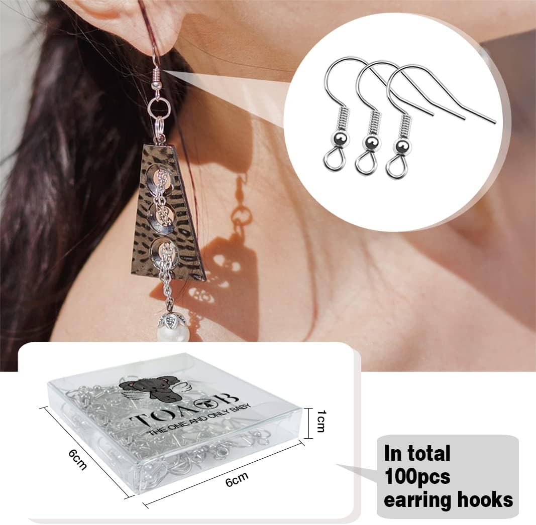 TOAOB 100pcs Earring Hooks Stainless Steel Fish French Ear Wires Silver