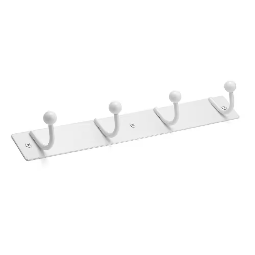 12 5/8 In. (320 Mm) White 22 Lb. Load Capacity Utility Metal Hook Rack with 4-Ho