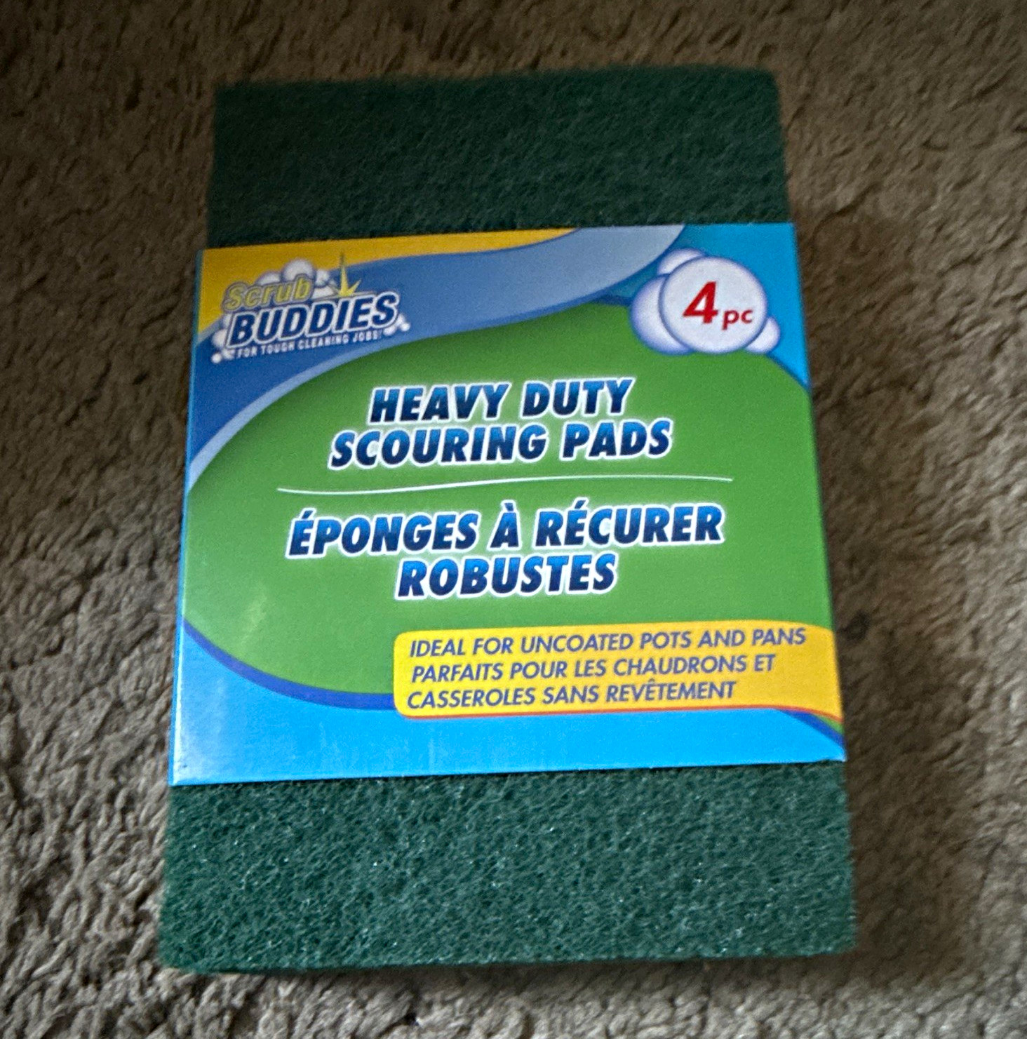 Scrub Buddies Heavy Duty Green Scouring Pads, 4 Pack Scourer for Scrubbing