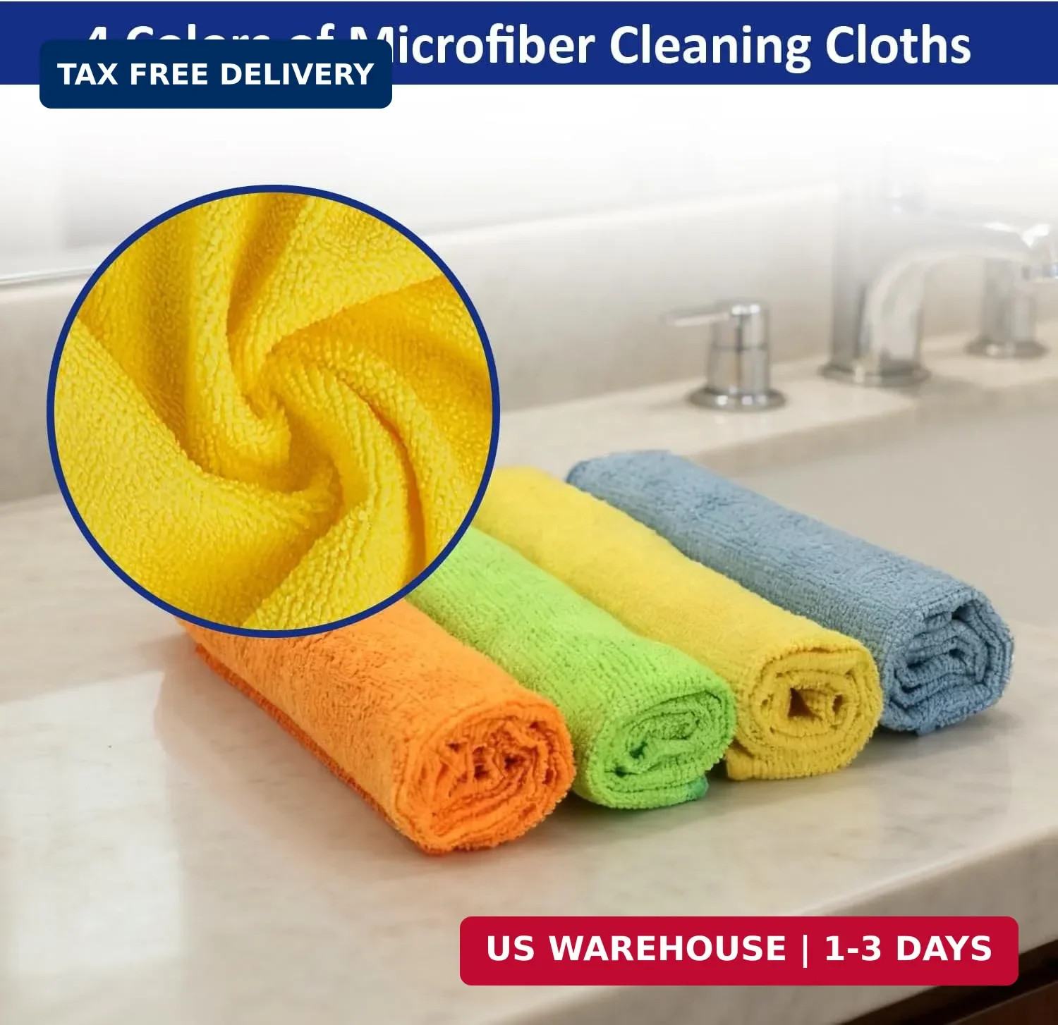 Microfiber Cleaning Cloths (12-Pack), 14″ x 14″, Ultra Absorbent, Lint-Free, Str