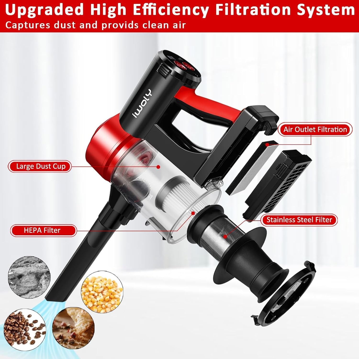 C150 Cordless Vacuum Cleaner with 2200mAh Rechargeable Battery, 18000Pa Cyclo…