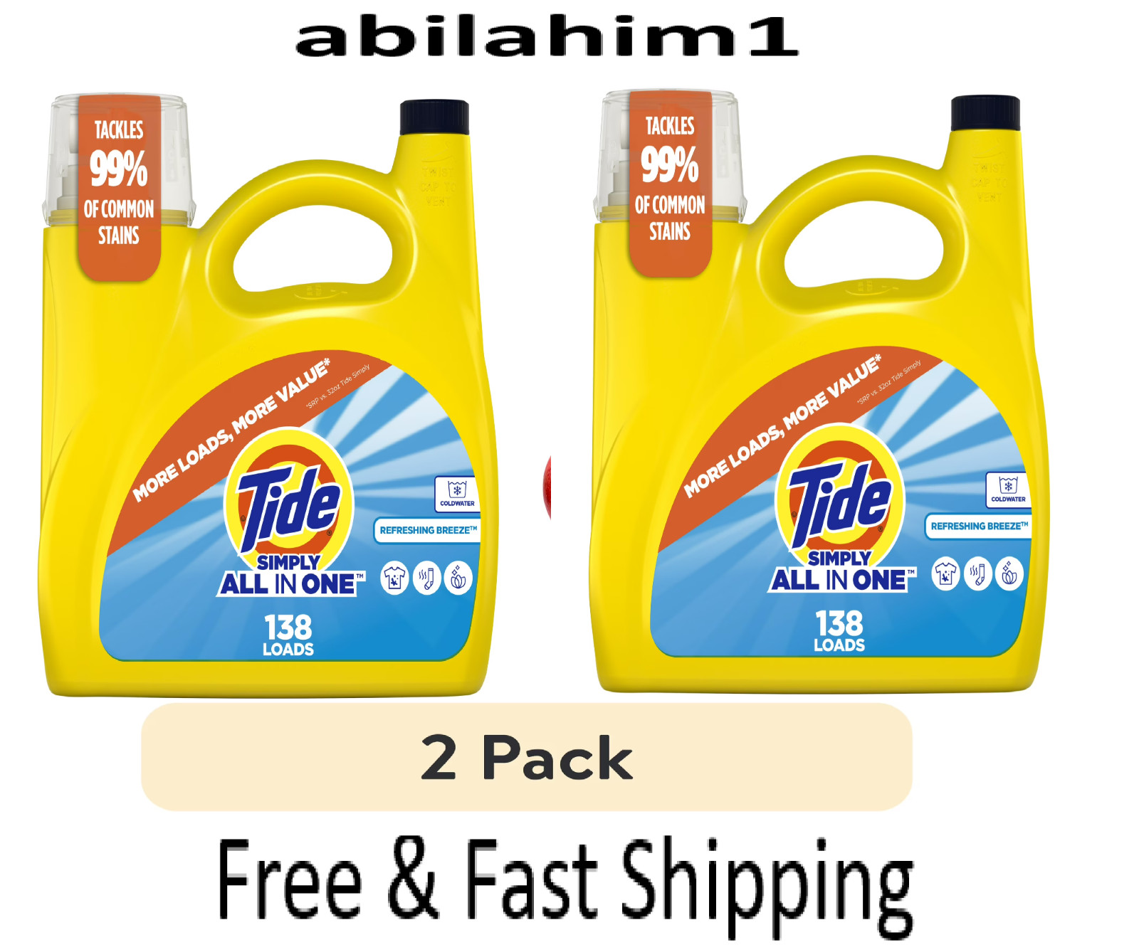 Tide Simply All-in-One Liquid Detergent, Refreshing Breeze, 182 oz-2 Pack