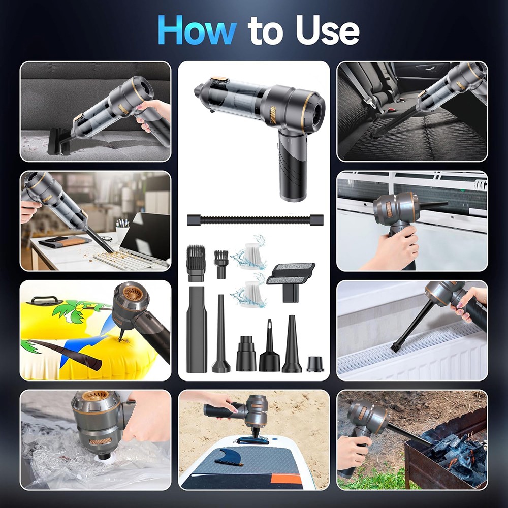 Cordless Handheld Vacuum Cleaner w/ Blower Strong Real Suction for Car and Home
