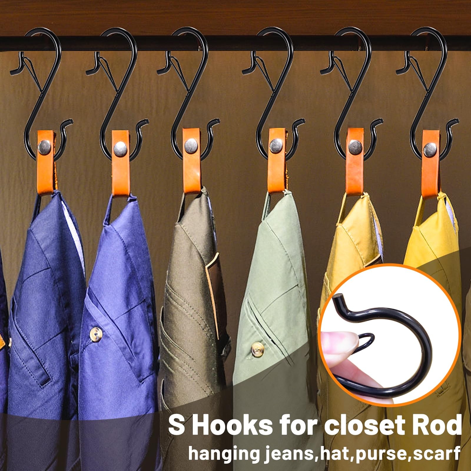 24 PCS S Hooks for Hanging with Safety Buckle, Heavy 3.5 Inch 24 Pcs, Black