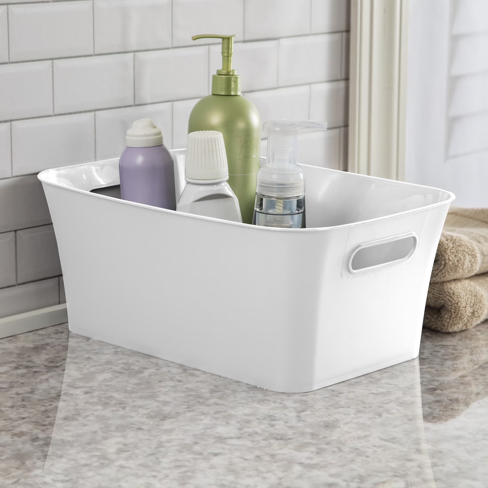 Mainstays Medium White Plastic Storage Bin, 13.8 in x 9.5 in x 5.8 in (4 Pack)