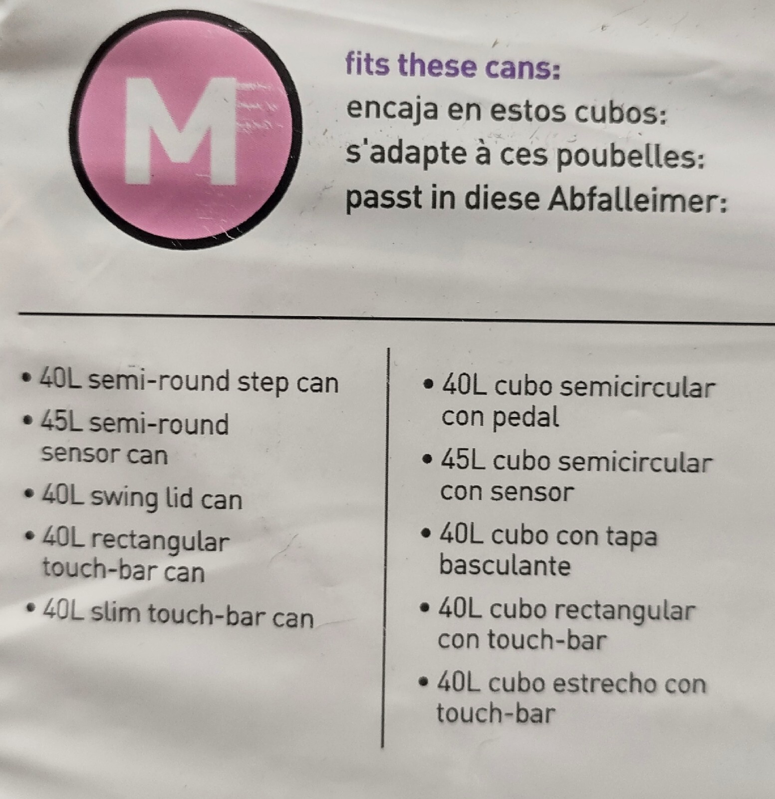 4 PACK simplehuman Code M 45 L Trash Bags 80 Liners Total White Extra Strong