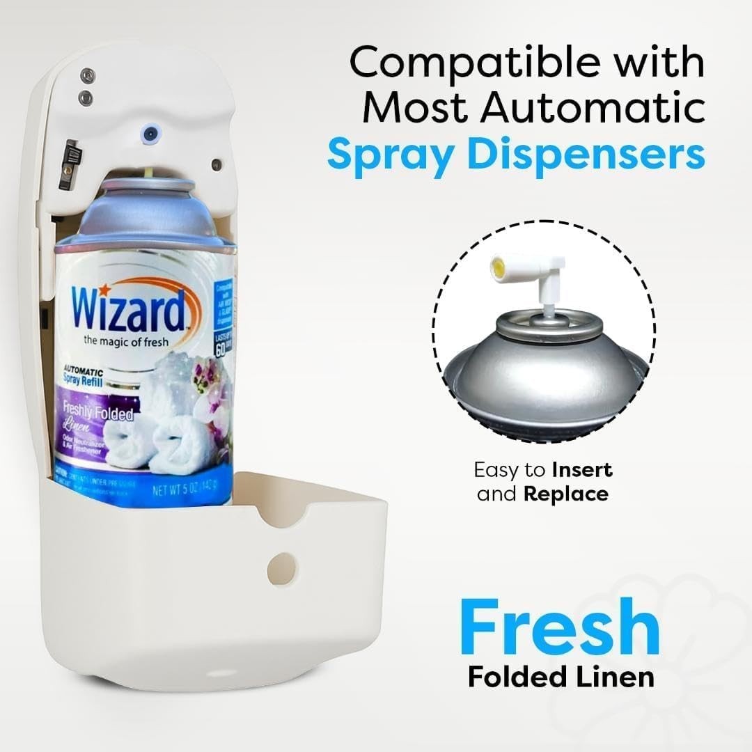 3 Wizard Automatic Spray Refills 5oz Freshly Folded Linen Air Freshener Refill