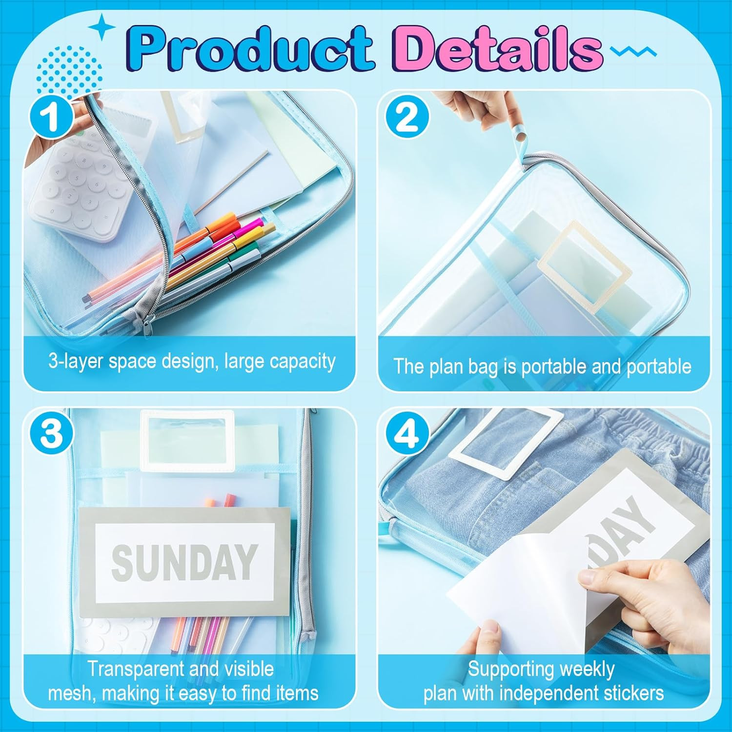 14 Pack Packing Cubes for Travel Days of Week Packing Cubes with Labels Clear Zi